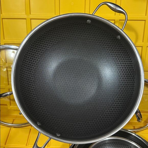 HEXCLAD 7 Piece Nonstick Stainless Steel Frying Pan Set 8 10 12" Lids Wok M $600 - Picture 3 of 10